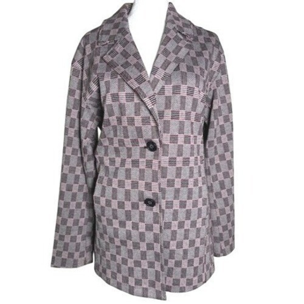 Avec Les Filles Plaid Blazer Jacket Black Red Sz S Double Button Collar Anthro